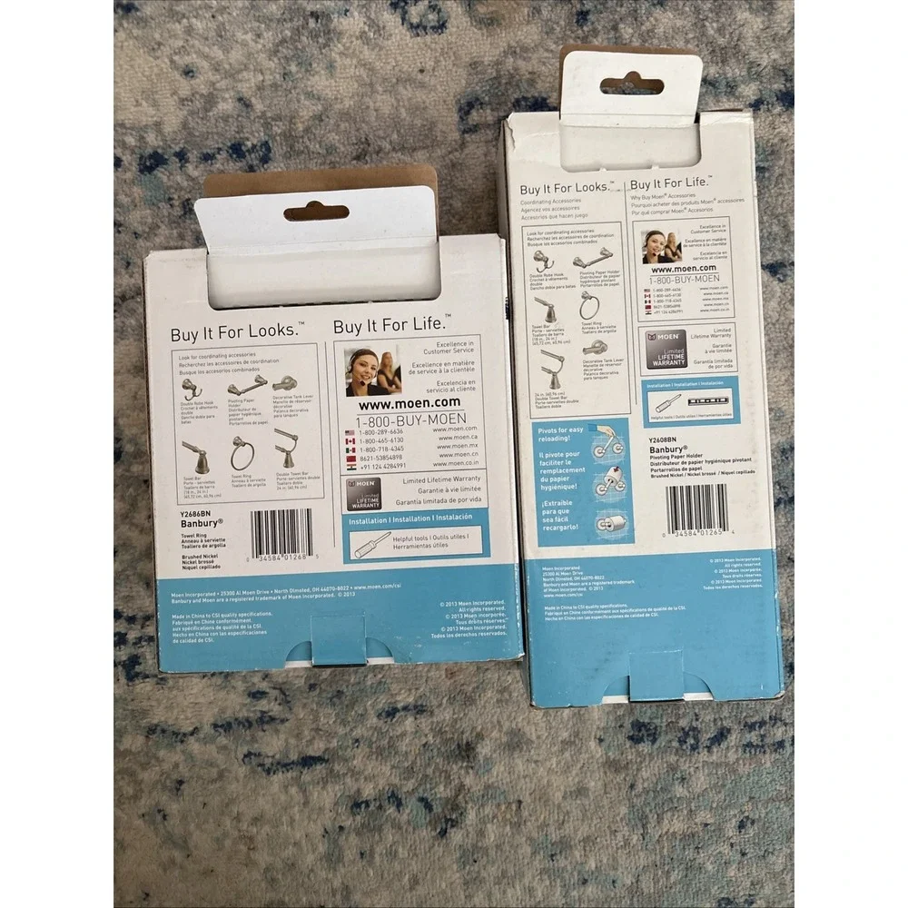 New MOEN Banbury Y2686BN & Y2608BN Towel Ring & Tissue Holder Brushed Nichol